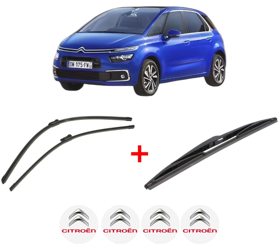 Set 3 stergatoare CITROEN C4 SPACETOURER (3D_) din 2018 - 2019, pentru parbriz si luneta fata si spate auto, Bosch Twin, din cauciuc siliconat rezistent, 4 Stickere Auto CITROEN