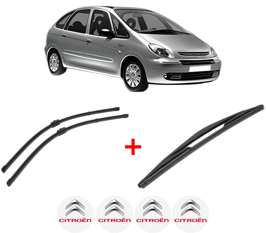 Set 3 stergatoare CITROEN XSARA PICASSO (N68) din 1999 - 2012, pentru parbriz si luneta fata si spate auto, Valeo Silencio, din cauciuc siliconat rezistent, 4 Stickere Auto CITROEN