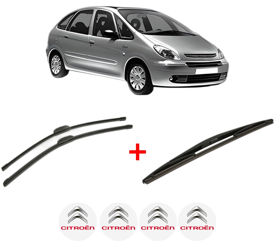 Set 3 stergatoare CITROEN XSARA PICASSO (N68) din 1999 - 2012, pentru parbriz si luneta fata si spate auto, Bosch Twin, din cauciuc siliconat rezistent, 4 Stickere Auto CITROEN