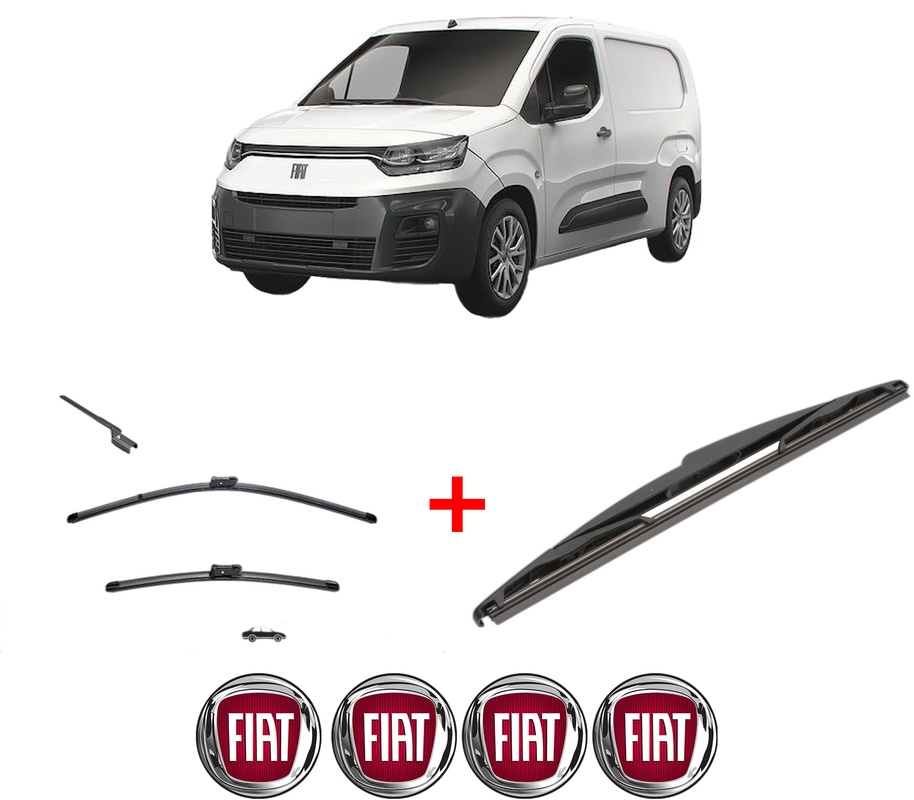 Set 3 stergatoare FIAT DOBLO Box Body/MPV (510_, 511_) din 2022 - 2023, pentru parbriz si luneta fata si spate auto, Valeo Silencio, din cauciuc siliconat rezistent, 4 Stickere Auto FIAT