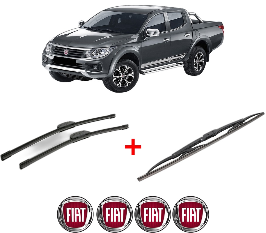 Set 3 stergatoare FIAT FULLBACK Pickup (502_, 503_) din 2016, pentru parbriz si luneta fata si spate auto, Bosch Twin, din cauciuc siliconat rezistent, 4 Stickere Auto FIAT