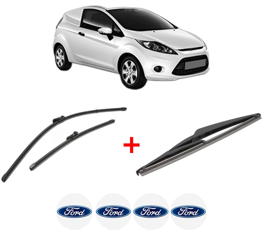 Set 3 stergatoare FORD FIESTA VI Van din 2008 - 2017, pentru parbriz si luneta fata si spate auto, Valeo Silencio, din cauciuc siliconat rezistent, 4 Stickere Auto FORD