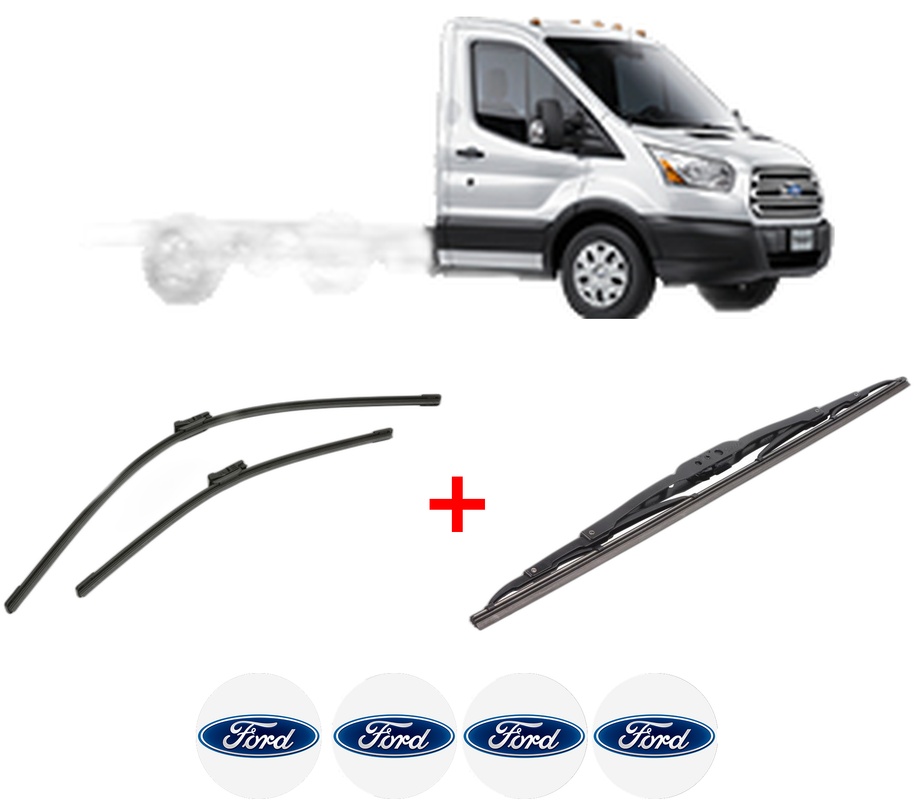 Set 3 stergatoare FORD TRANSIT V363 Platform/Chassis (FED, FFD) din 2013 - 2024, pentru parbriz si luneta fata si spate auto, Bosch Twin, din cauciuc siliconat rezistent, 4 Stickere Auto FORD
