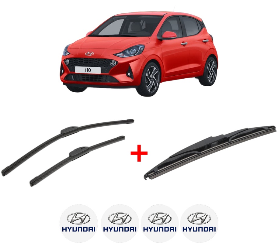 Set 3 stergatoare HYUNDAI i10 III (AC3, AI3) din 2019, pentru parbriz si luneta fata si spate auto, Bosch Twin, din cauciuc siliconat rezistent, 4 Stickere Auto HYUNDAI