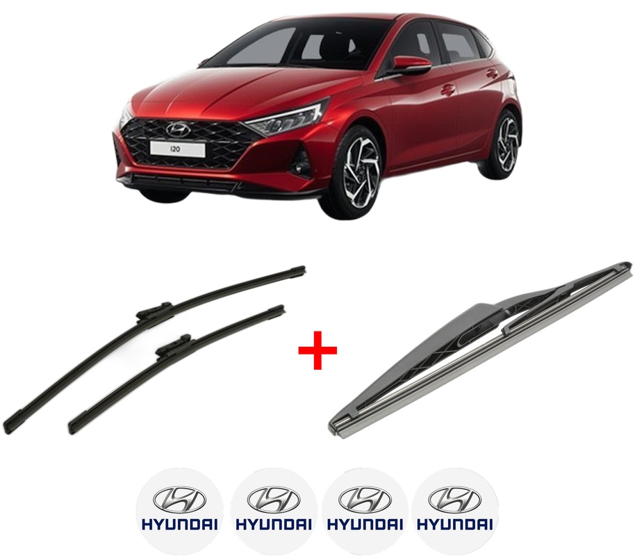Set 3 stergatoare HYUNDAI i20 III (BC3, BI3) din 2020, pentru parbriz si luneta fata si spate auto, Bosch Twin, din cauciuc siliconat rezistent, 4 Stickere Auto HYUNDAI