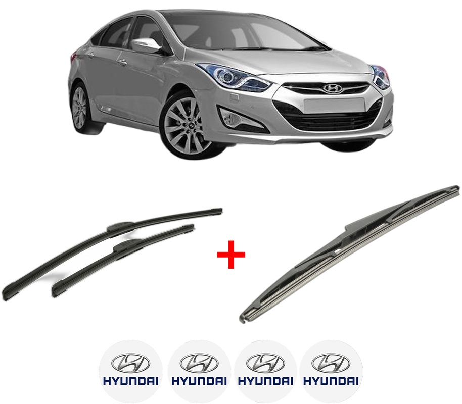 Set 3 stergatoare HYUNDAI i40 I (VF) din 2012 - 2019, pentru parbriz si luneta fata si spate auto, Bosch Twin, din cauciuc siliconat rezistent, 4 Stickere Auto HYUNDAI