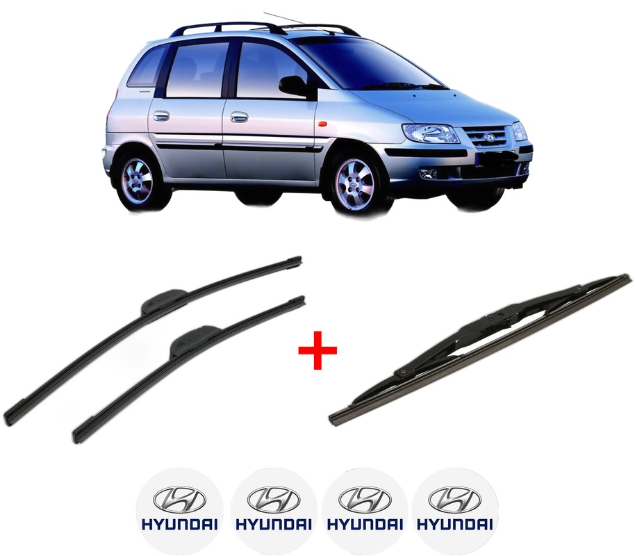 Set 3 stergatoare HYUNDAI MATRIX (FC) din 2001 - 2010, pentru parbriz si luneta fata si spate auto, Bosch Twin, din cauciuc siliconat rezistent, 4 Stickere Auto HYUNDAI
