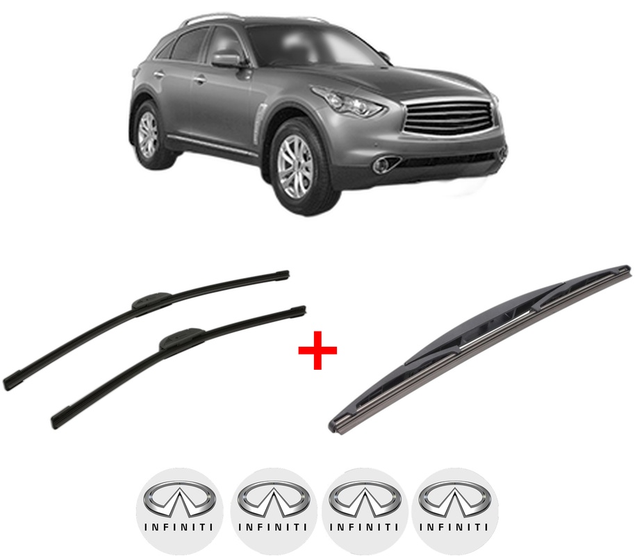 Set 3 stergatoare INFINITI QX70 din 2013, pentru parbriz si luneta fata si spate auto, Bosch Twin, din cauciuc siliconat rezistent, 4 Stickere Auto INFINITI