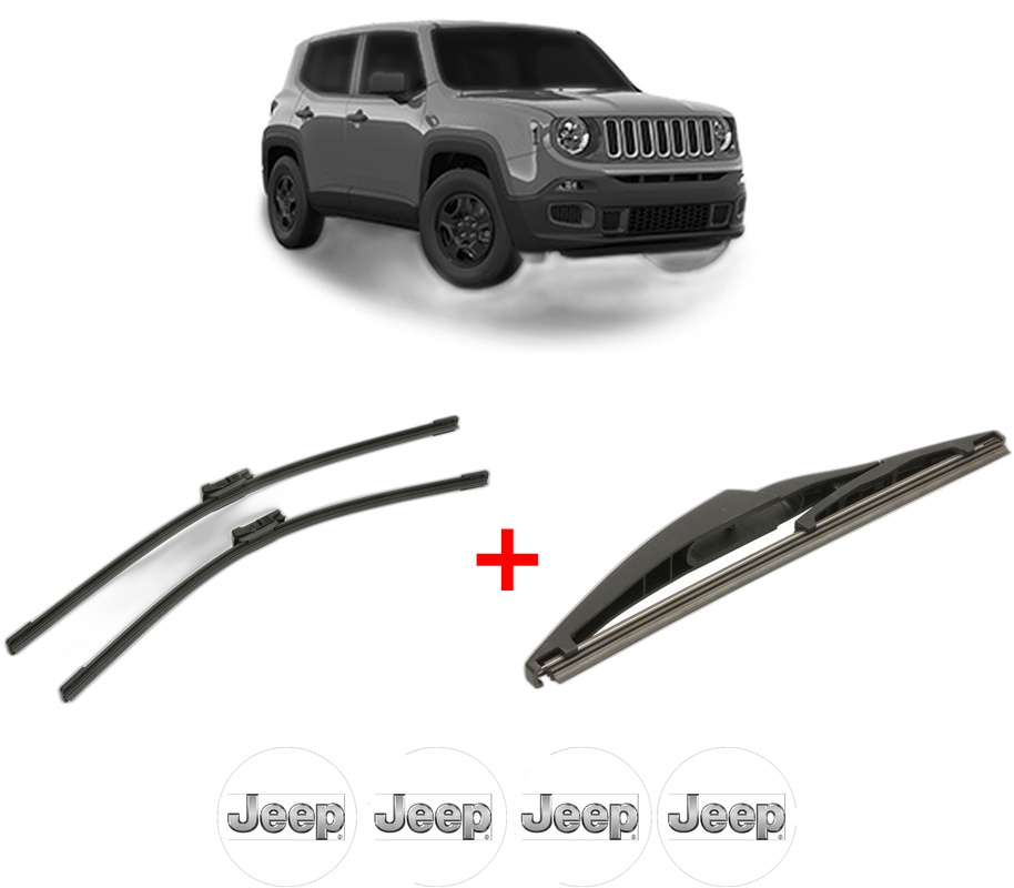 Set 3 stergatoare JEEP RENEGADE VAN (BU, B1) din 2014 - 2018, pentru parbriz si luneta fata si spate auto, Bosch Twin, din cauciuc siliconat rezistent, 4 Stickere Auto JEEP