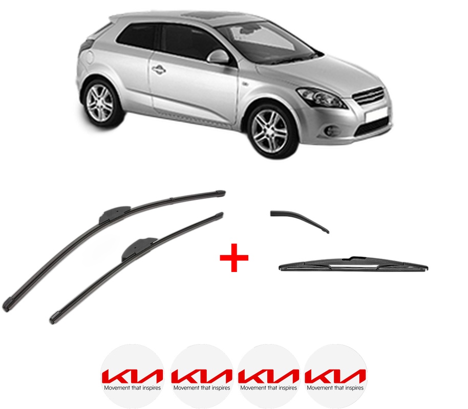 Set 3 stergatoare KIA PRO CEE'D (ED) din 2008 - 2013, pentru parbriz si luneta fata si spate auto, Valeo Silencio, din cauciuc siliconat rezistent, 4 Stickere Auto KIA