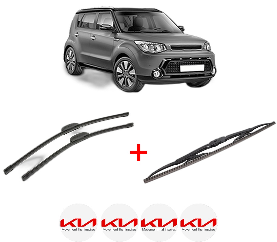Set 3 stergatoare KIA SOUL II (PS) din 2014 - 2018, pentru parbriz si luneta fata si spate auto, Bosch Twin, din cauciuc siliconat rezistent, 4 Stickere Auto KIA