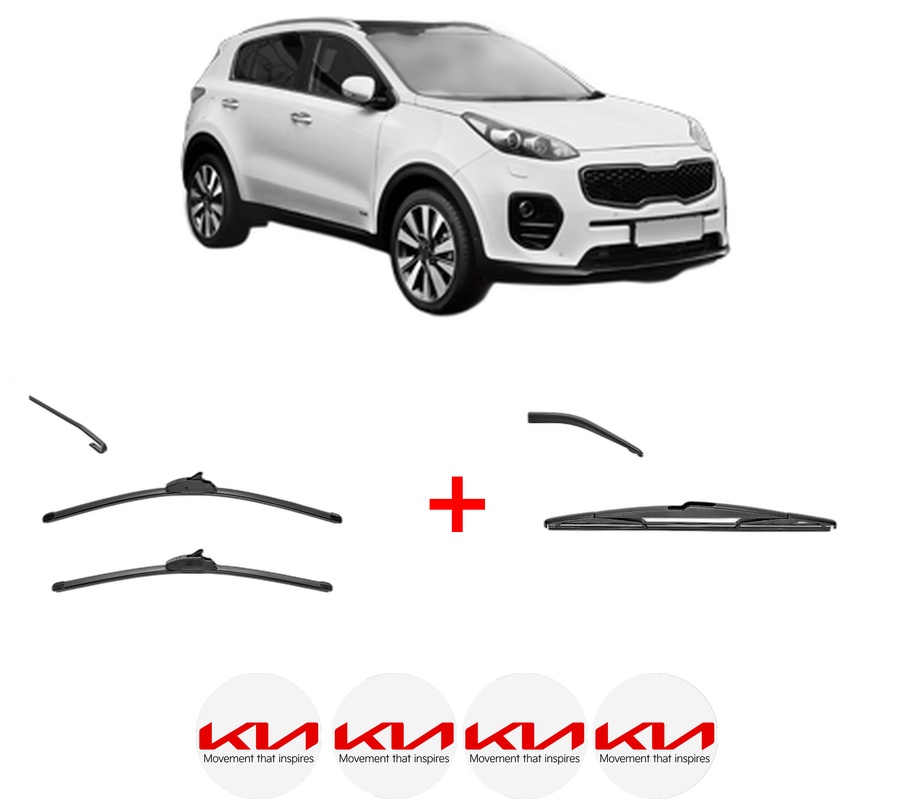 Set 3 stergatoare KIA SPORTAGE IV VAN (QL, QLE) din 2018, pentru parbriz si luneta fata si spate auto, Valeo Silencio, din cauciuc siliconat rezistent, 4 Stickere Auto KIA