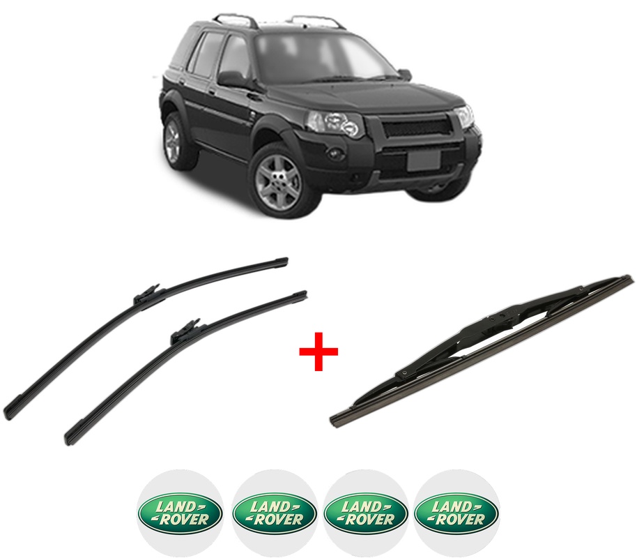 Set 3 stergatoare LAND ROVER FREELANDER 2 (L359) din 2006 - 2014, pentru parbriz si luneta fata si spate auto, Bosch Twin, din cauciuc siliconat rezistent, 4 Stickere Auto LAND ROVER