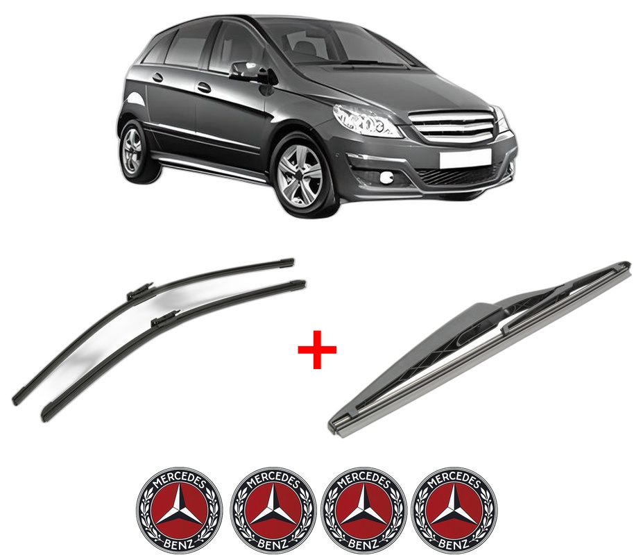 Set 3 stergatoare MERCEDES-BENZ B-CLASS Sports Tourer (W245) din 2005 - 2011, pentru parbriz si luneta fata si spate auto, Bosch Twin, din cauciuc siliconat rezistent, 4 Stickere Auto MERCEDES-BENZ