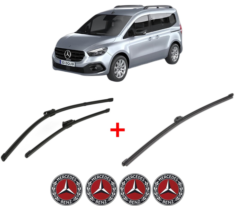 Set 3 stergatoare MERCEDES-BENZ CITAN Tourer (W420) din 2021, pentru parbriz si luneta fata si spate auto, Valeo Silencio Xtrm, din cauciuc siliconat rezistent, 4 Stickere Auto MERCEDES-BENZ