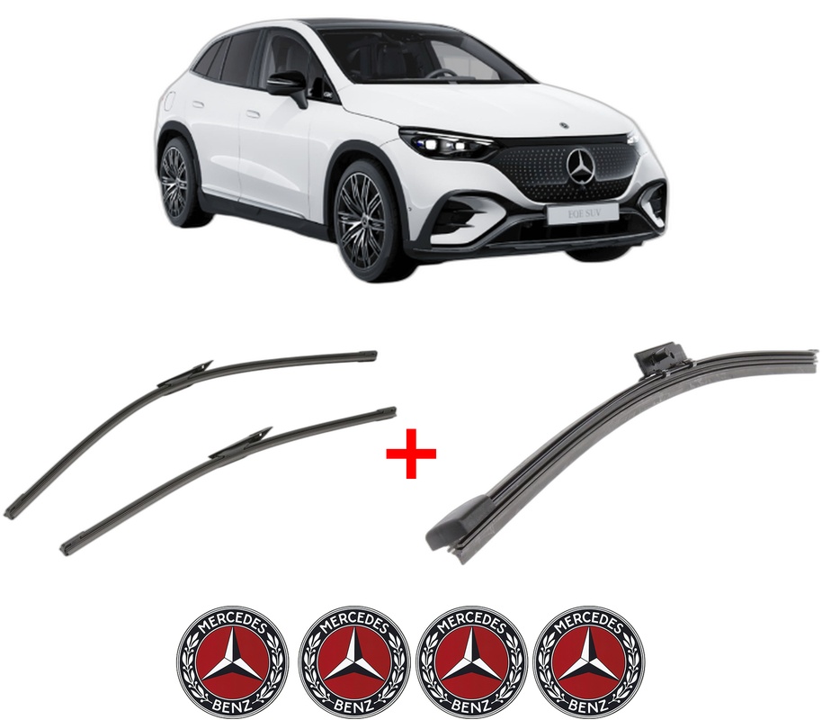 Set 3 stergatoare MERCEDES-BENZ EQE SUV (X294) din 2022, pentru parbriz si luneta fata si spate auto, Bosch Aerotwin, din cauciuc siliconat rezistent, 4 Stickere Auto MERCEDES-BENZ
