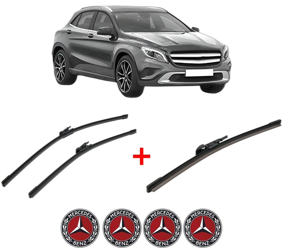 Set 3 stergatoare MERCEDES-BENZ GLA-CLASS (X156) din 2013 - 2019, pentru parbriz si luneta fata si spate auto, Bosch Aerotwin, din cauciuc siliconat rezistent, 4 Stickere Auto MERCEDES-BENZ