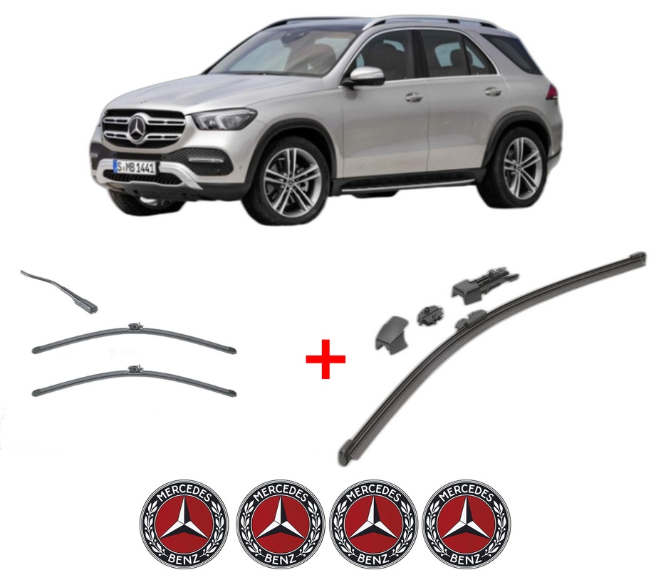 Set 3 stergatoare MERCEDES-BENZ GLE (V167) din 2018 - 2023, pentru parbriz si luneta fata si spate auto, Valeo HydroConnect, din cauciuc siliconat rezistent, 4 Stickere Auto MERCEDES-BENZ