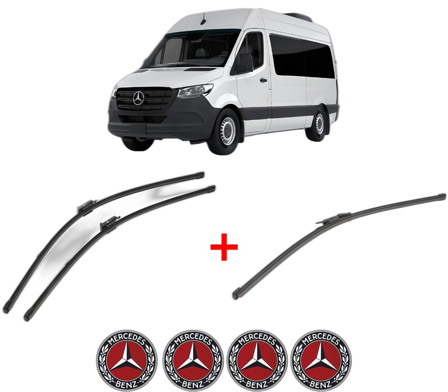 Set 3 stergatoare MERCEDES-BENZ SPRINTER 3,5-t Tourer Bus (B907) din 2018 - 2021, pentru parbriz si luneta fata si spate auto, Valeo Silencio Xtrm, din cauciuc siliconat rezistent, 4 Stickere Auto MERCEDES-BENZ