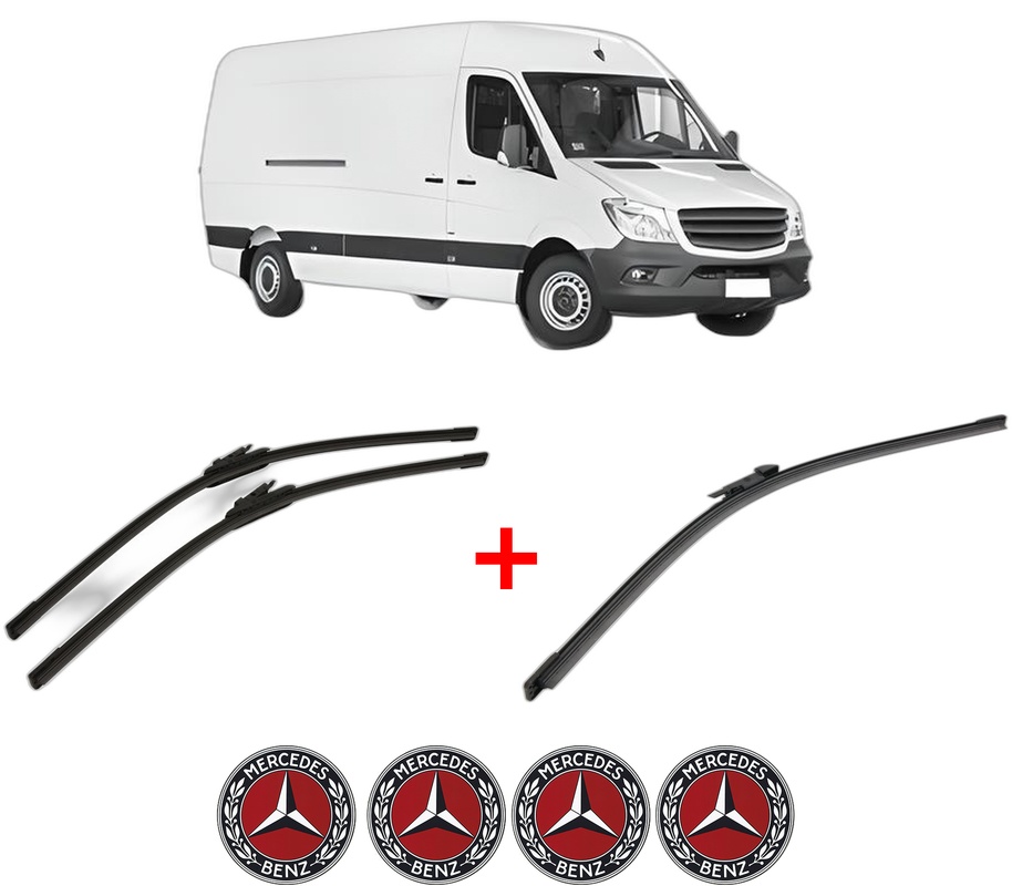 Set 3 stergatoare MERCEDES-BENZ SPRINTER 3-t Van (B906) din 2006 - 2018, pentru parbriz si luneta fata si spate auto, Bosch Aerotwin, din cauciuc siliconat rezistent, 4 Stickere Auto MERCEDES-BENZ