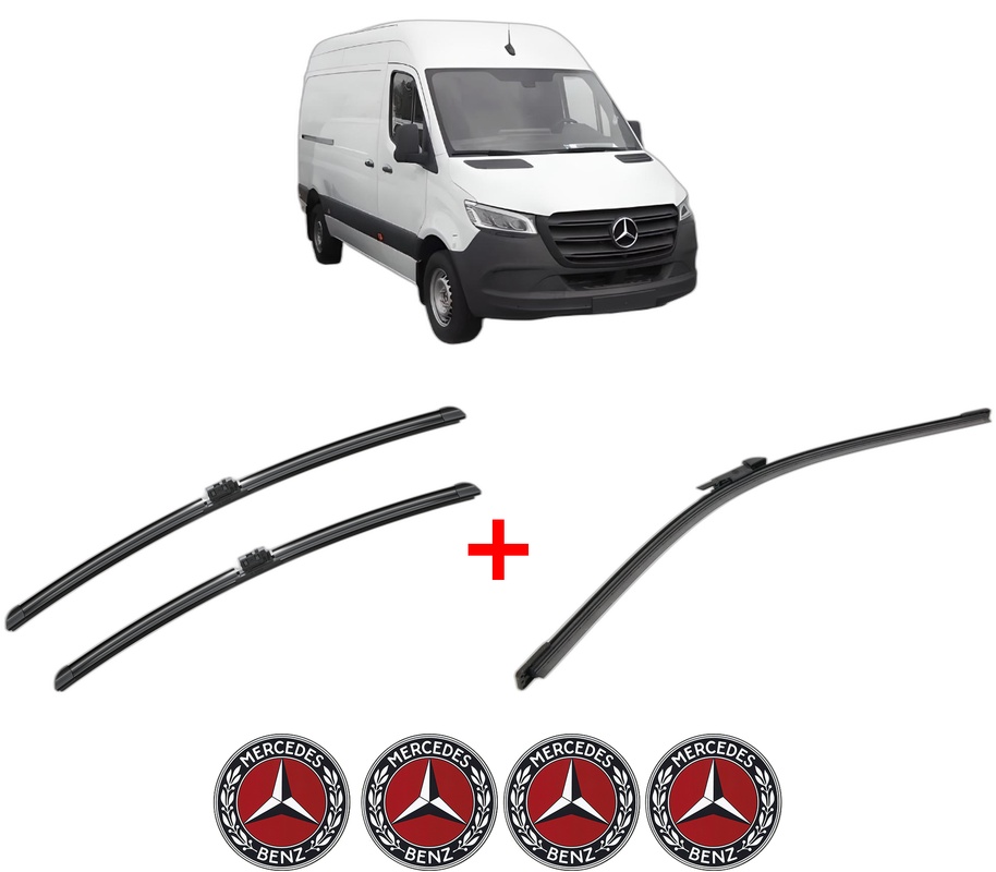 Set 3 stergatoare MERCEDES-BENZ SPRINTER 5-t Van (B907) din 2020, pentru parbriz si luneta fata si spate auto, Bosch Aerotwin, din cauciuc siliconat rezistent, 4 Stickere Auto MERCEDES-BENZ