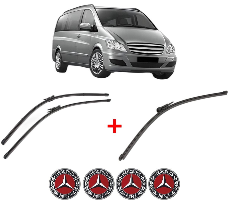 Set 3 stergatoare MERCEDES-BENZ VIANO (W639) din 2003 - 2007, pentru parbriz si luneta fata si spate auto, Valeo Silencio Xtrm, din cauciuc siliconat rezistent, 4 Stickere Auto MERCEDES-BENZ