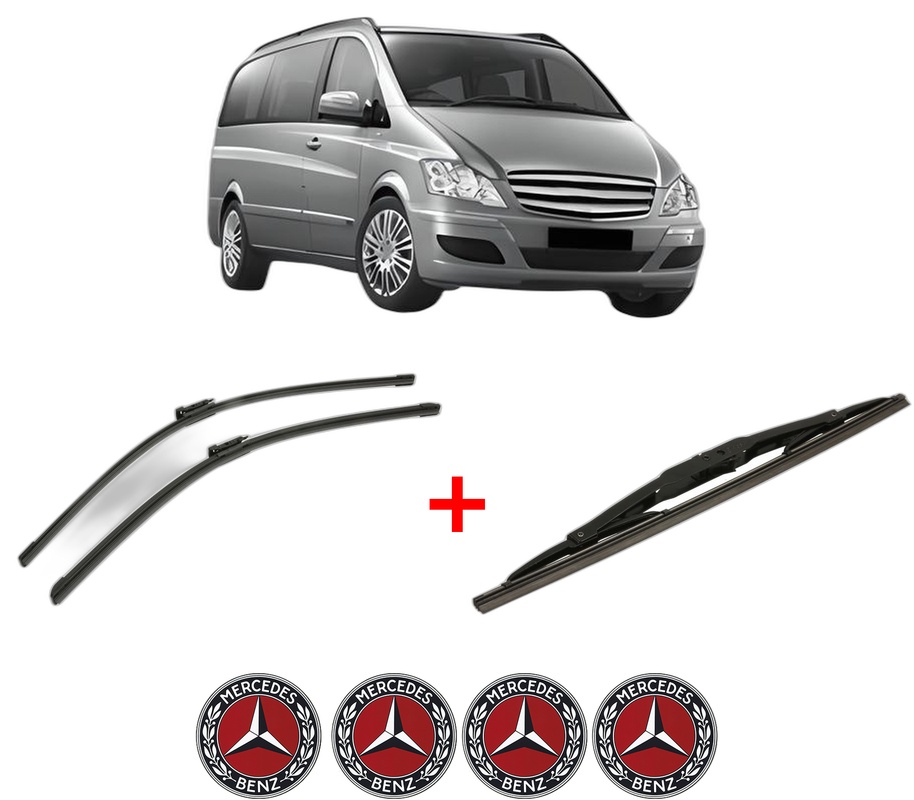 Set 3 stergatoare MERCEDES-BENZ VIANO (W639) din 2003 - 2007, pentru parbriz si luneta fata si spate auto, Bosch Twin, din cauciuc siliconat rezistent, 4 Stickere Auto MERCEDES-BENZ