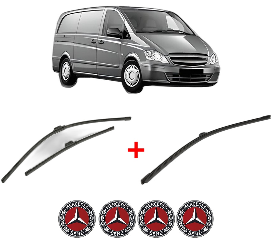 Set 3 stergatoare MERCEDES-BENZ VITO Van (W447) din 2014, pentru parbriz si luneta fata si spate auto, Bosch Aerotwin, din cauciuc siliconat rezistent, 4 Stickere Auto MERCEDES-BENZ
