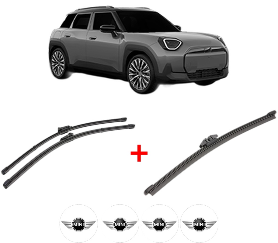 Set 3 stergatoare MINI MINI ACEMAN (J05) din 2024, pentru parbriz si luneta fata si spate auto, Valeo Silencio, din cauciuc siliconat rezistent, 4 Stickere Auto MINI