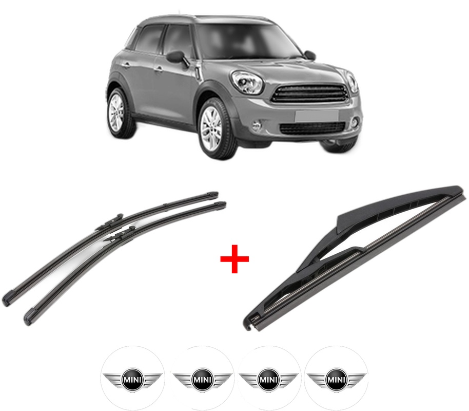 Set 3 stergatoare MINI MINI COUNTRYMAN (R60) din 2010 - 2016, pentru parbriz si luneta fata si spate auto, Valeo Silencio, din cauciuc siliconat rezistent, 4 Stickere Auto MINI