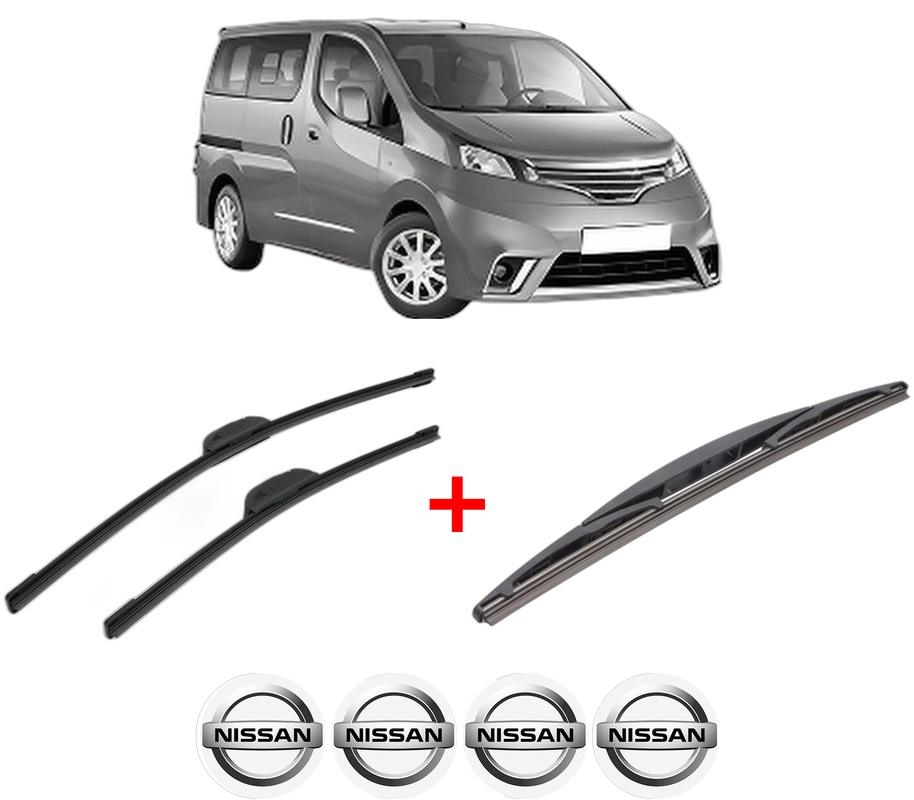 Set 3 stergatoare NISSAN NV200 / EVALIA Bus din 2010, pentru parbriz si luneta fata si spate auto, Bosch Twin, din cauciuc siliconat rezistent, 4 Stickere Auto NISSAN