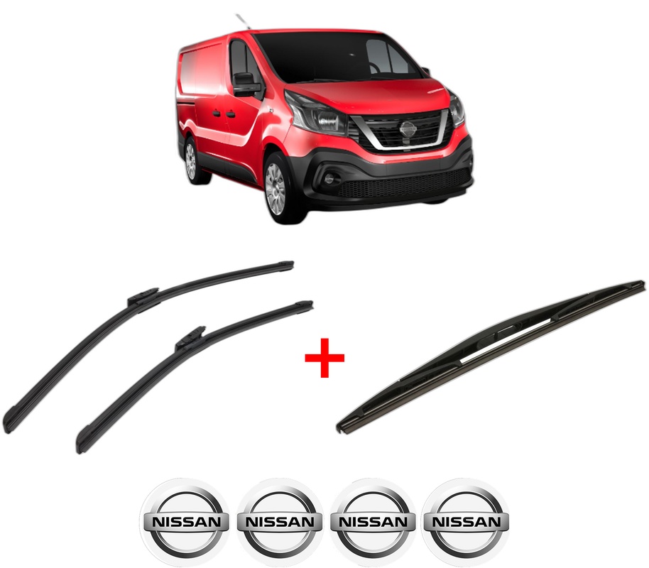 Set 3 stergatoare NISSAN NV300 Van (X82) din 2016, pentru parbriz si luneta fata si spate auto, Bosch Twin, din cauciuc siliconat rezistent, 4 Stickere Auto NISSAN