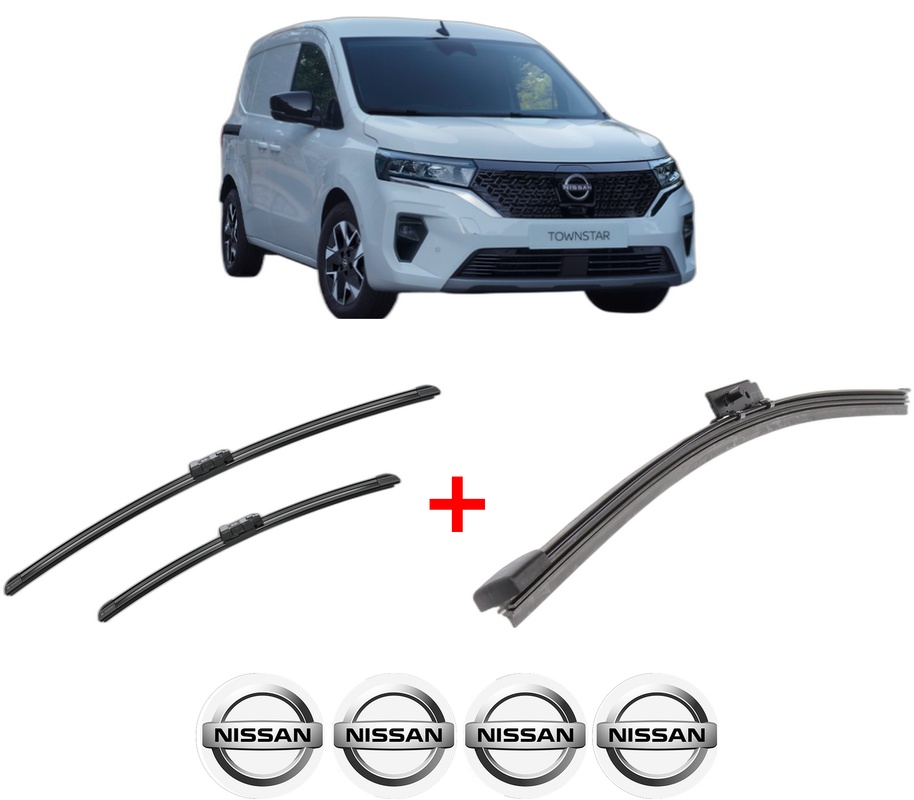 Set 3 stergatoare NISSAN TOWNSTAR MPV (XFK) din 2021, pentru parbriz si luneta fata si spate auto, Bosch Aerotwin, din cauciuc siliconat rezistent, 4 Stickere Auto NISSAN