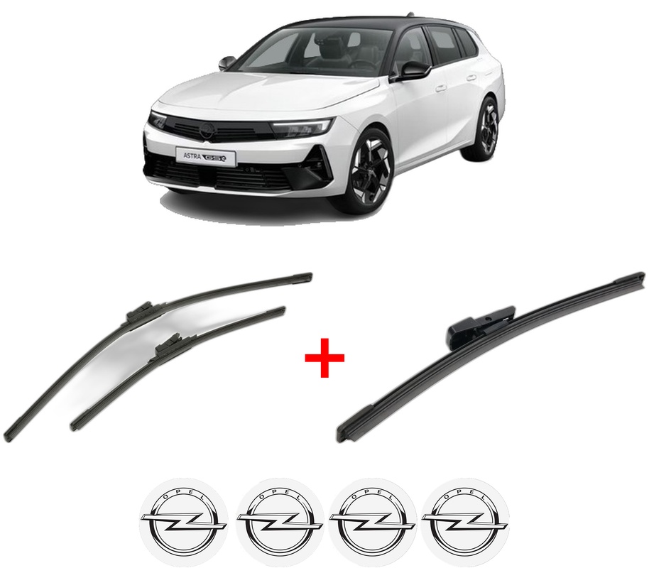 Set 3 stergatoare OPEL ASTRA L Sports Tourer (OV5) din 2021, pentru parbriz si luneta fata si spate auto, Bosch Aerotwin, din cauciuc siliconat rezistent, 4 Stickere Auto OPEL
