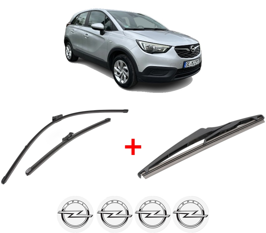 Set 3 stergatoare OPEL CROSSLAND X / CROSSLAND (P17, P2QO) din 2017 - 2019, pentru parbriz si luneta fata si spate auto, Valeo Silencio, din cauciuc siliconat rezistent, 4 Stickere Auto OPEL