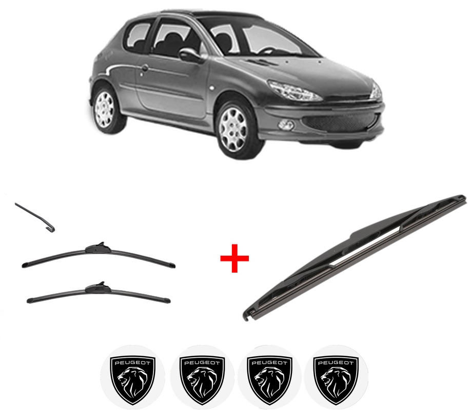 Set 3 stergatoare PEUGEOT 206 Hatchback (2A/C) din 1998 - 2012, pentru parbriz si luneta fata si spate auto, Valeo Silencio, din cauciuc siliconat rezistent, 4 Stickere Auto PEUGEOT