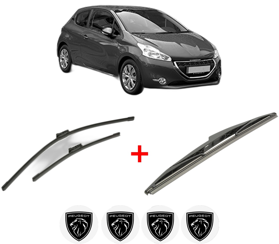 Set 3 stergatoare PEUGEOT 208 Hatchback Van (CR_) din 2013 - 2019, pentru parbriz si luneta fata si spate auto, Bosch Twin, din cauciuc siliconat rezistent, 4 Stickere Auto PEUGEOT