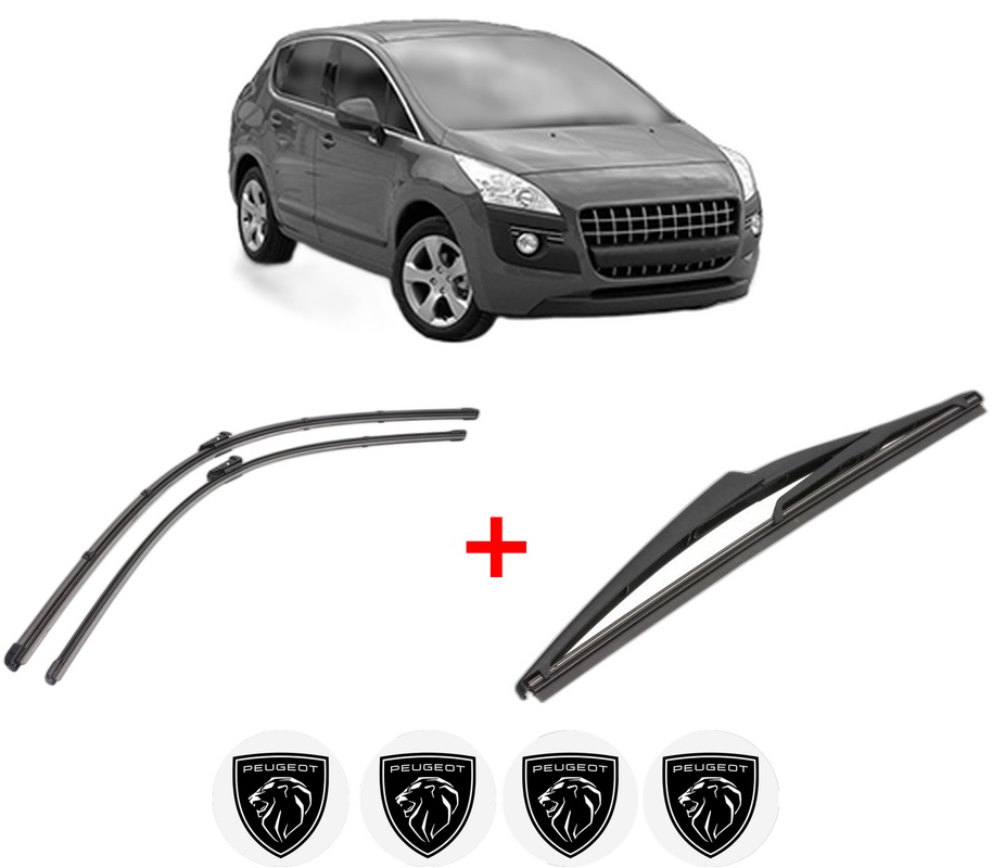 Set 3 stergatoare PEUGEOT 3008 Van (0U_) din 2009 - 2016, pentru parbriz si luneta fata si spate auto, Valeo Silencio, din cauciuc siliconat rezistent, 4 Stickere Auto PEUGEOT