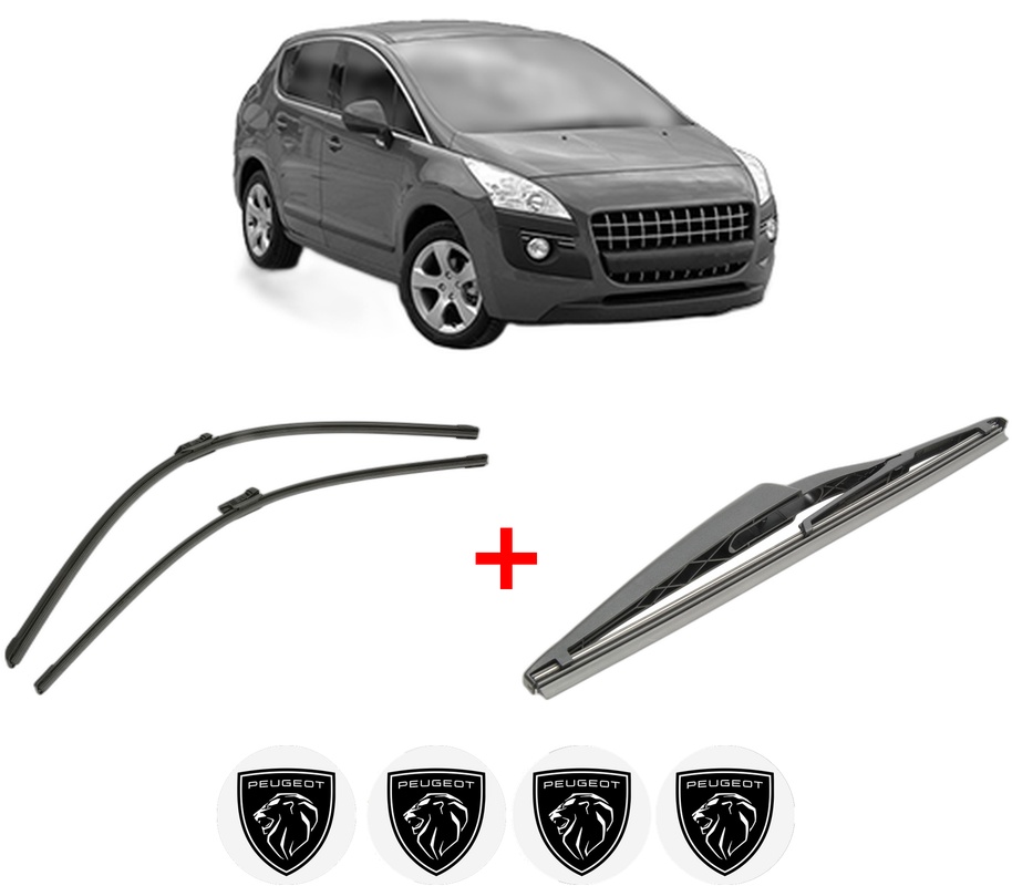 Set 3 stergatoare PEUGEOT 3008 Van (0U_) din 2009 - 2016, pentru parbriz si luneta fata si spate auto, Bosch Twin, din cauciuc siliconat rezistent, 4 Stickere Auto PEUGEOT