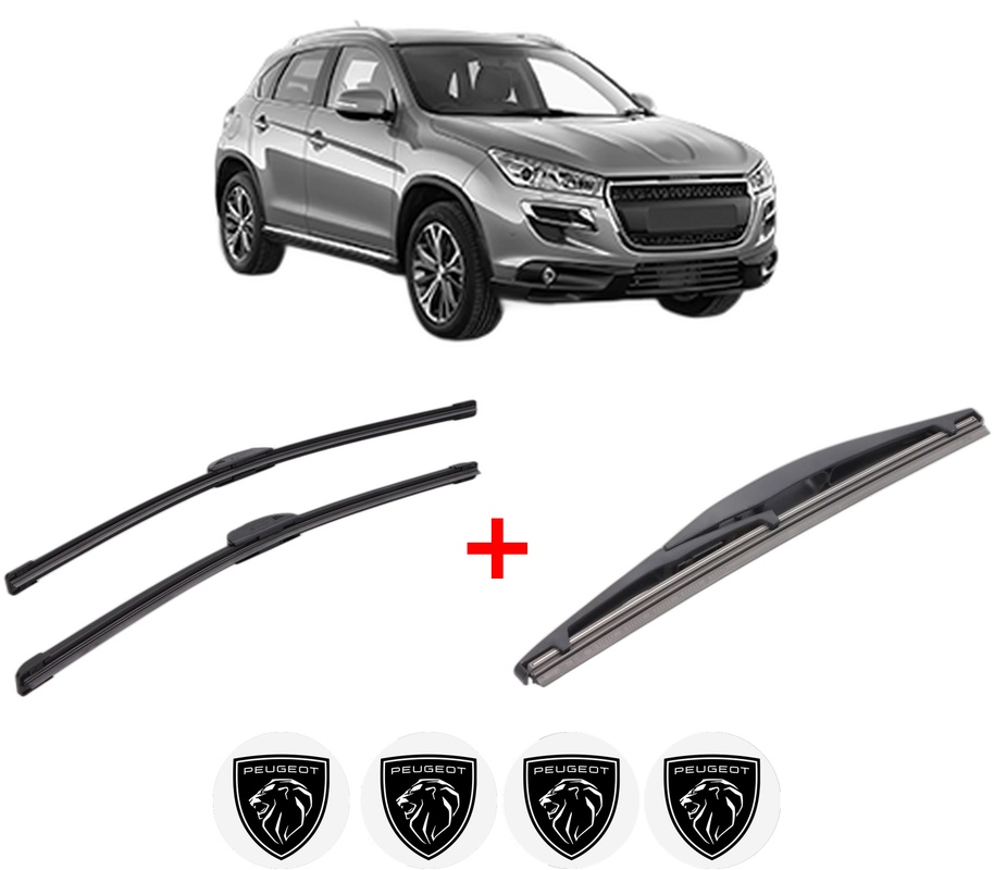Set 3 stergatoare PEUGEOT 4008 din 2012, pentru parbriz si luneta fata si spate auto, Bosch Twin, din cauciuc siliconat rezistent, 4 Stickere Auto PEUGEOT