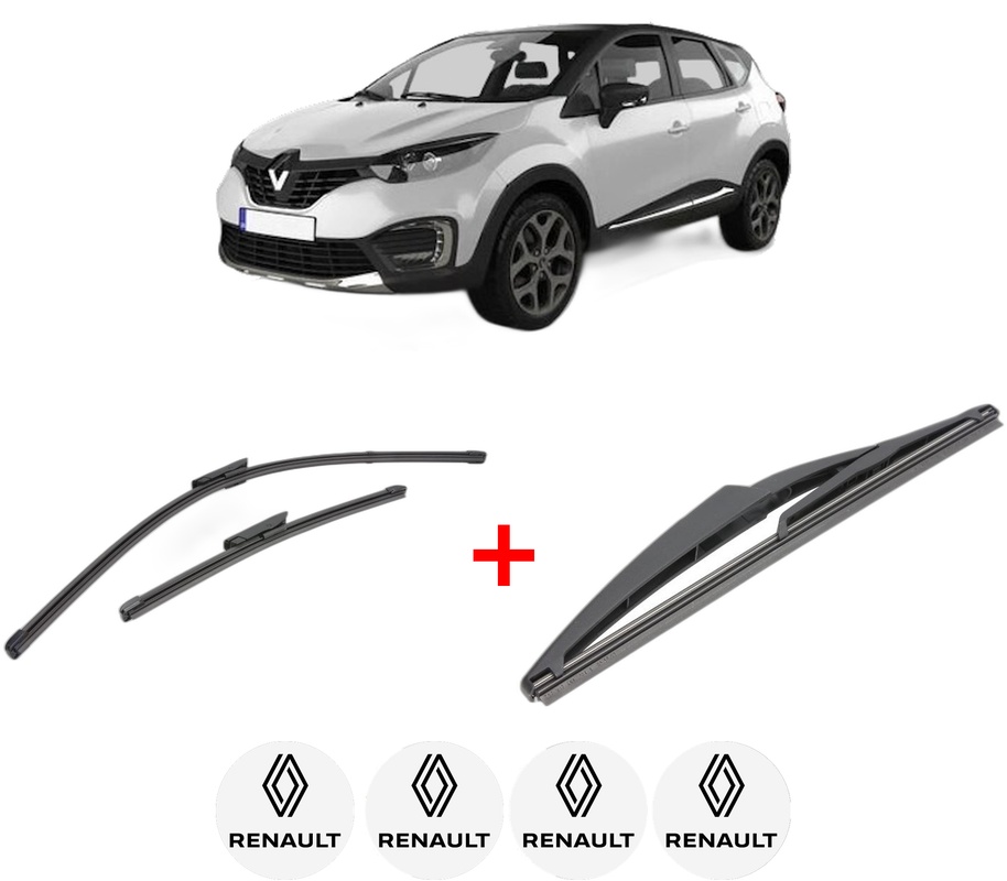 Set 3 stergatoare RENAULT CAPTUR I (J5_, H5_) din 2013, pentru parbriz si luneta fata si spate auto, Valeo Silencio, din cauciuc siliconat rezistent, 4 Stickere Auto RENAULT