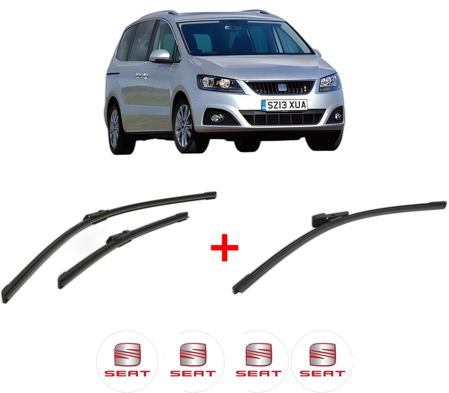 Set 3 stergatoare SEAT ALHAMBRA VAN (711) din 2014 - 2022, pentru parbriz si luneta fata si spate auto, Bosch Aerotwin, din cauciuc siliconat rezistent, 4 Stickere Auto SEAT