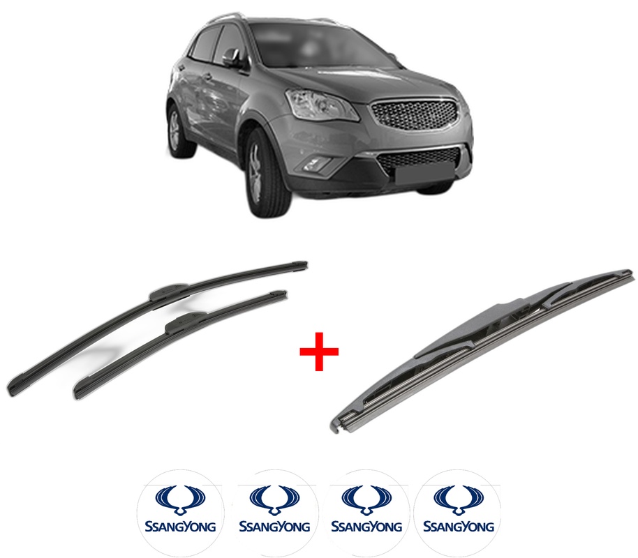 Set 3 stergatoare SSANGYONG KORANDO VAN din 2015, pentru parbriz si luneta fata si spate auto, Bosch Twin, din cauciuc siliconat rezistent, 4 Stickere Auto SSANGYONG