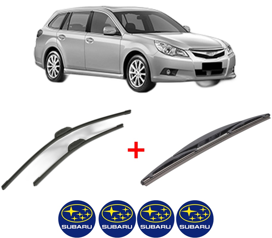 Set 3 stergatoare SUBARU LEGACY V Estate (BR) din 2009 - 2014, pentru parbriz si luneta fata si spate auto, Bosch Twin, din cauciuc siliconat rezistent, 4 Stickere Auto SUBARU