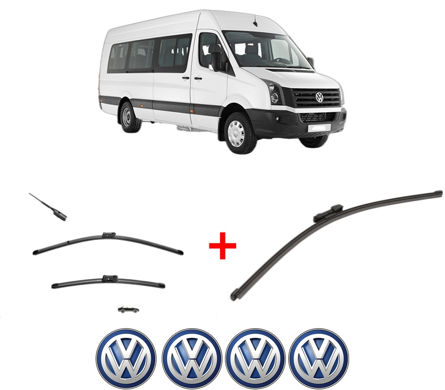 Set 3 stergatoare Volkswagen CRAFTER Bus (SYI, SYJ) din 2016 - 2024, pentru parbriz si luneta fata si spate auto, Valeo Silencio Xtrm, din cauciuc siliconat rezistent, 4 Stickere Auto VW