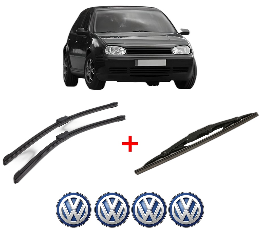 Set 3 stergatoare Volkswagen GOLF IV Van (1J1) din 1997 - 2004, pentru parbriz si luneta fata si spate auto, Bosch Twin, din cauciuc siliconat rezistent, 4 Stickere Auto VW