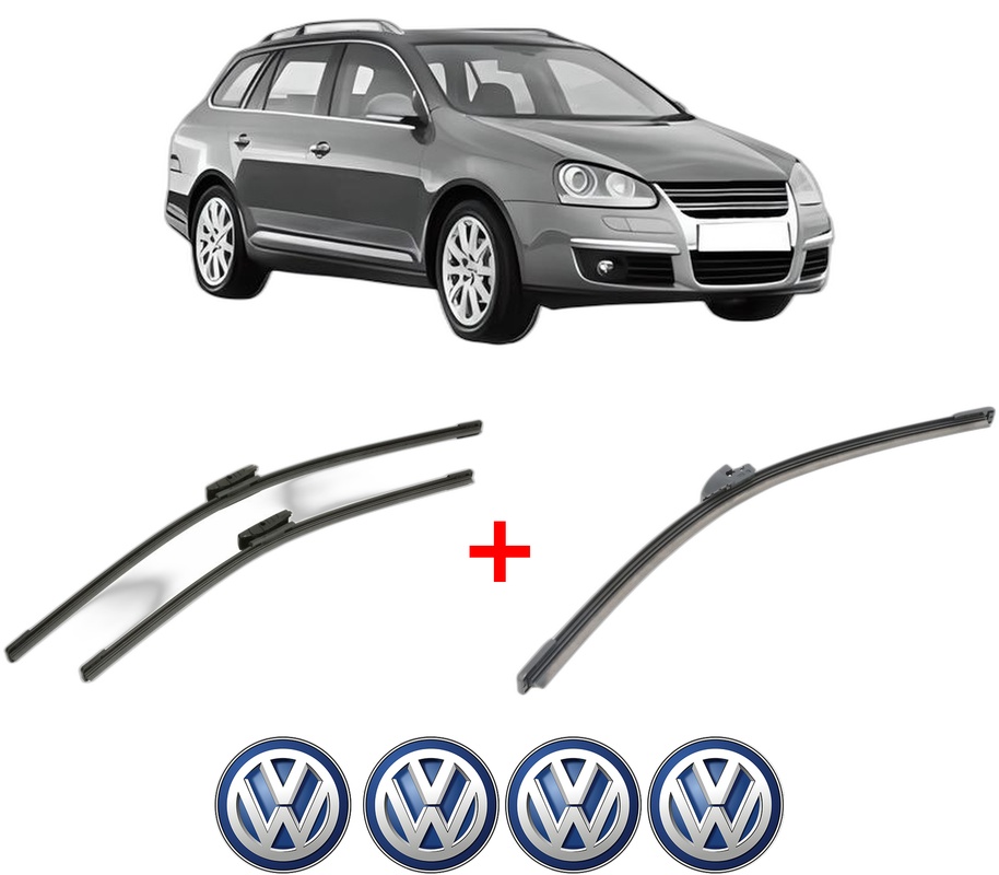Set 3 stergatoare Volkswagen GOLF V Variant (1K5) din 2007 - 2009, pentru parbriz si luneta fata si spate auto, Bosch Aerotwin, din cauciuc siliconat rezistent, 4 Stickere Auto VW