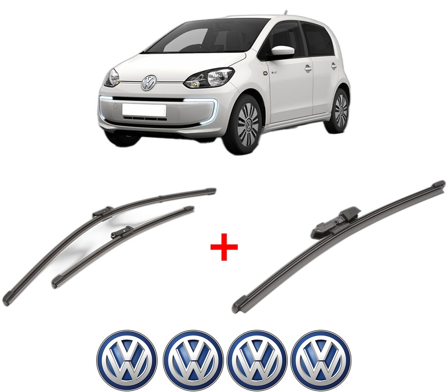 Set 3 stergatoare Volkswagen LOAD UP! (121, 122, BL1, BL2) din 2012 - 2020, pentru parbriz si luneta fata si spate auto, Valeo Silencio Xtrm, din cauciuc siliconat rezistent, 4 Stickere Auto VW