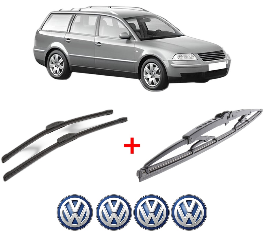 Set 3 stergatoare Volkswagen PASSAT B5.5 Variant (3B6) din 2000 - 2005, pentru parbriz si luneta fata si spate auto, Bosch Twin, din cauciuc siliconat rezistent, 4 Stickere Auto VW