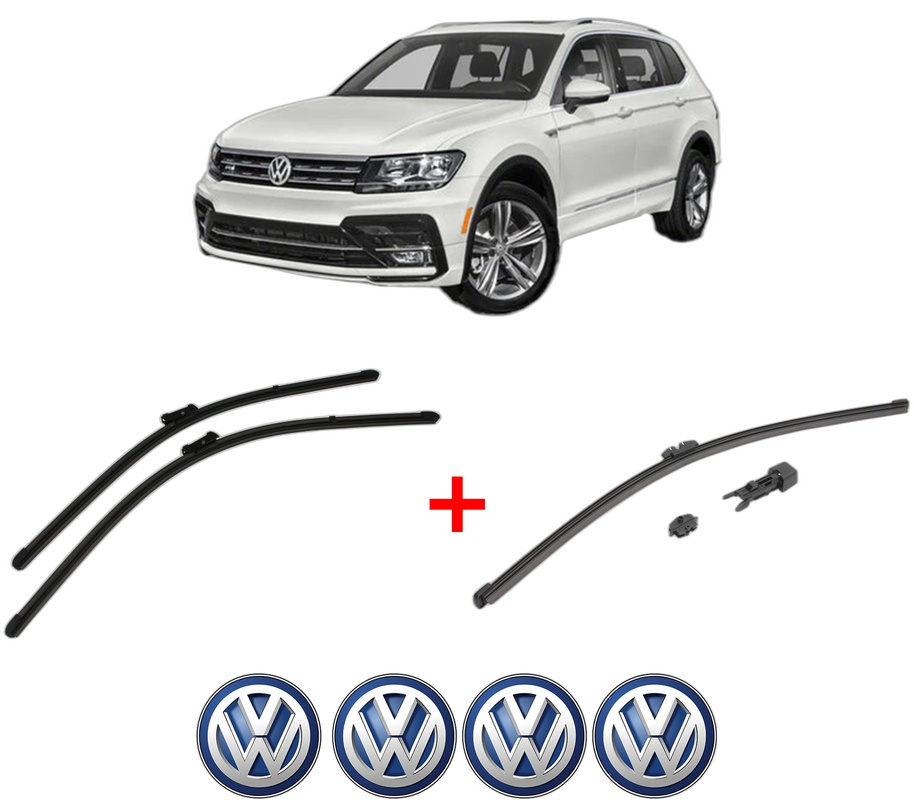 Set 3 stergatoare Volkswagen TIGUAN (AD1, AX1) din 2016 - 2024, pentru parbriz si luneta fata si spate auto, Valeo HydroConnect, din cauciuc siliconat rezistent, 4 Stickere Auto VW